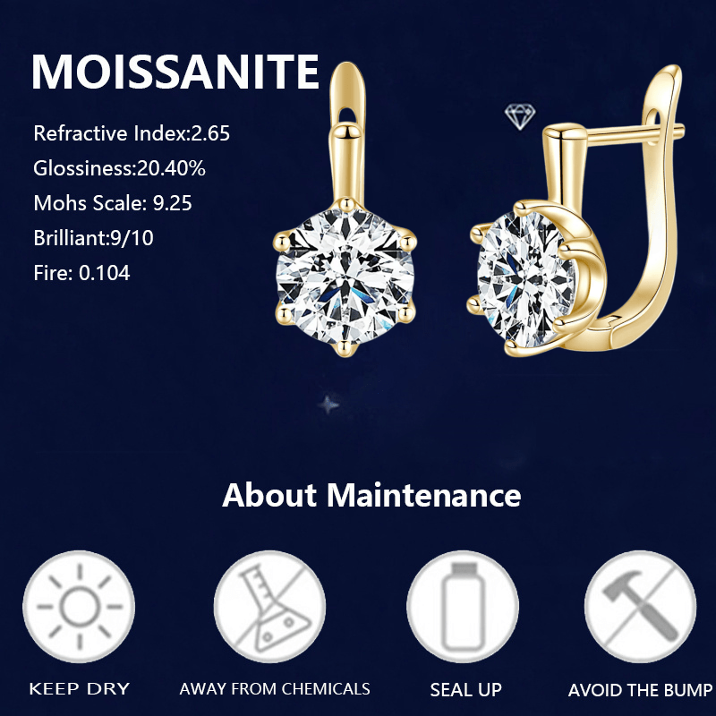 Women's 925 Silver Moissanite Claw Stud Earrings, Easy Bling